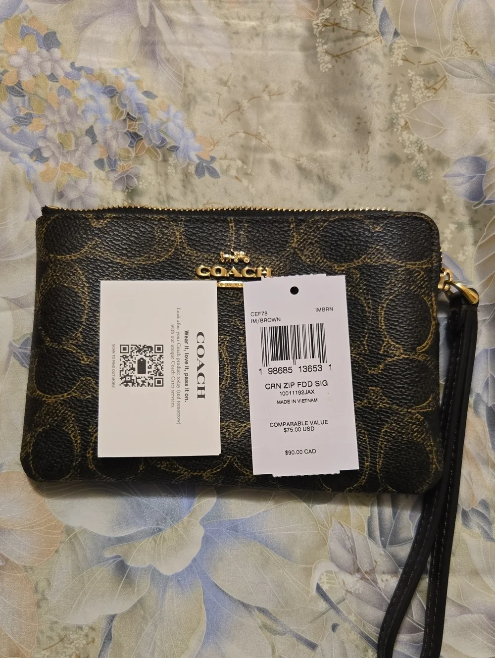 Coach Brown Signature Zip Wristlet